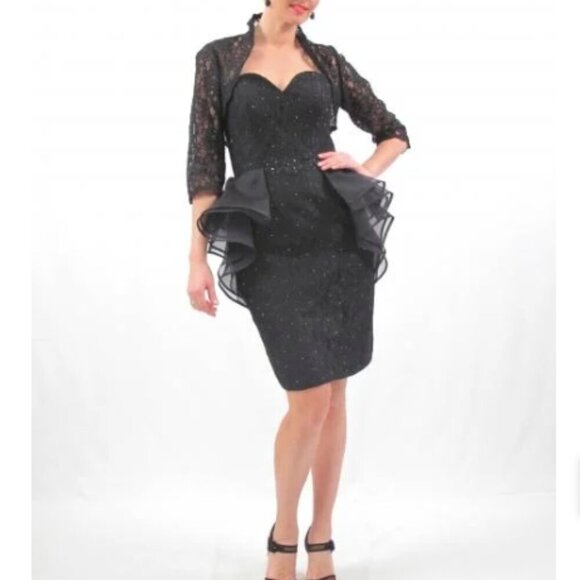 Ideas by Barbara Evening Dress Black 5417 Size M NWT - Picture 1 of 14